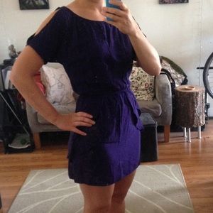 Purple cold shoulder mini dress with ruffles